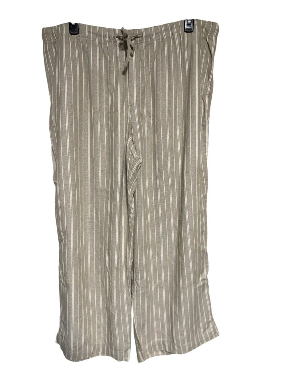 Gap Pull On Linen Blend Pants Women XXL Khaki Beige Striped Relaxed Fit Wide Leg